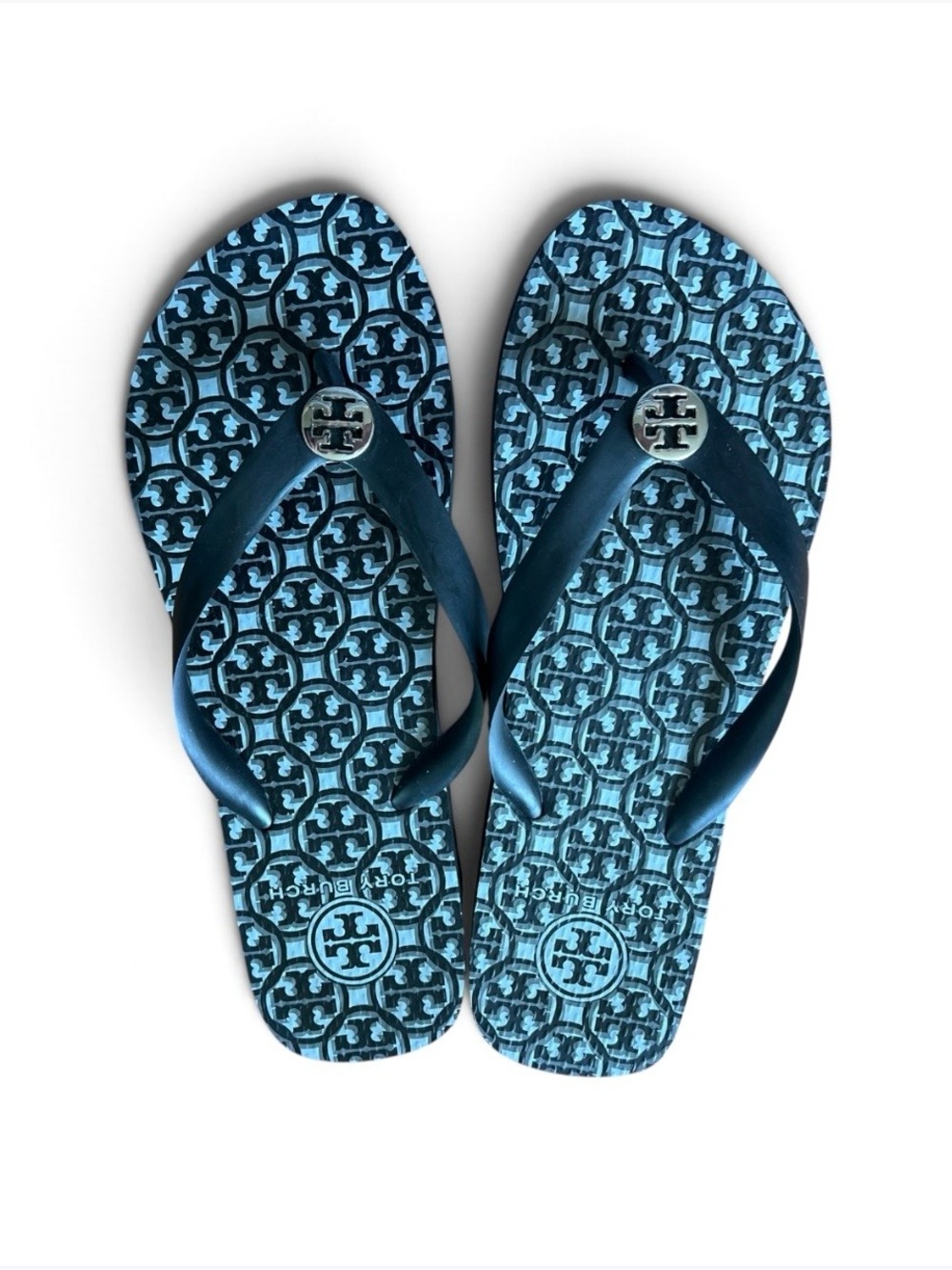 Tory Burch NEW Black White Rubber Flip Flops Sandals size 8